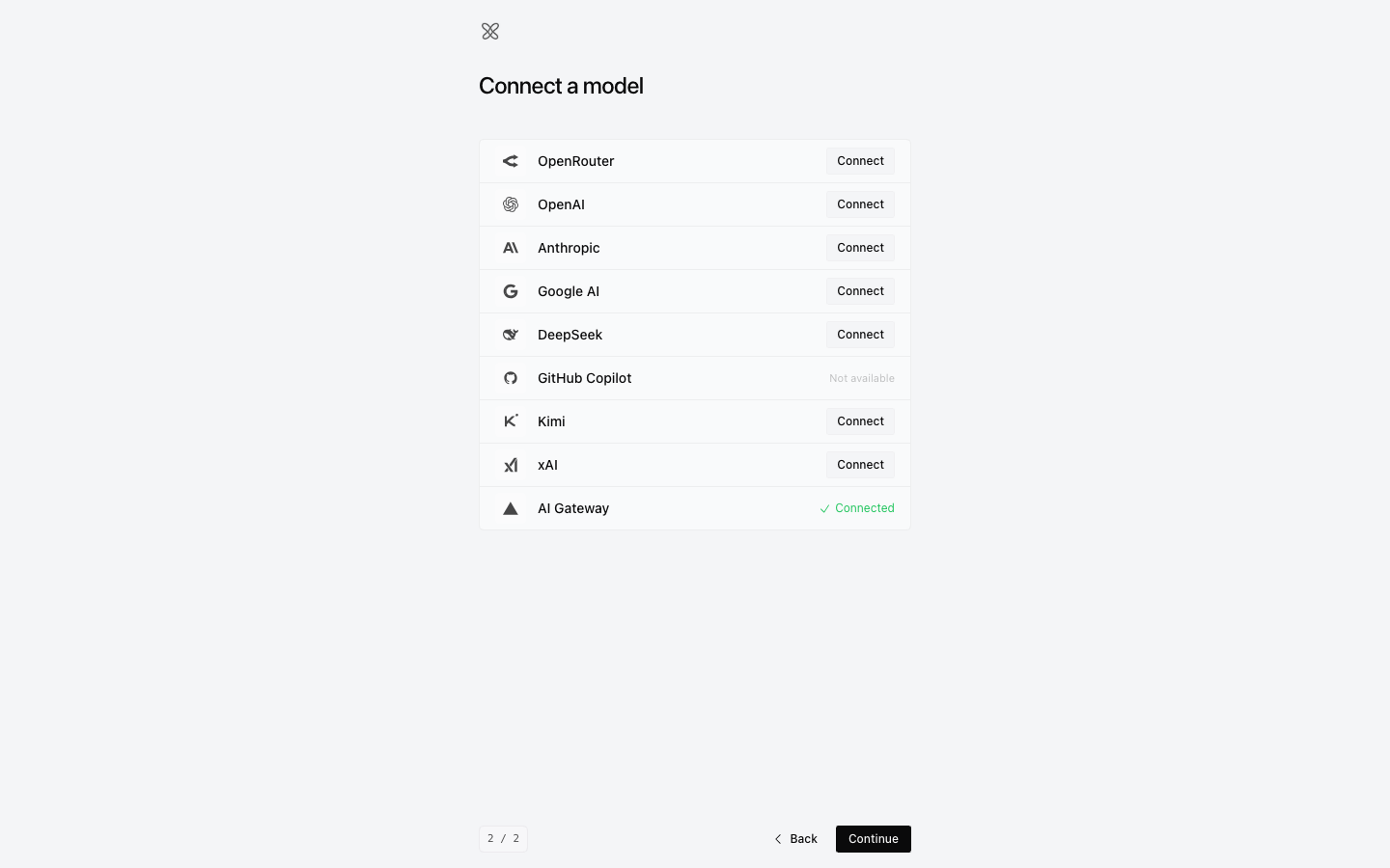 Onboarding, connect a provider