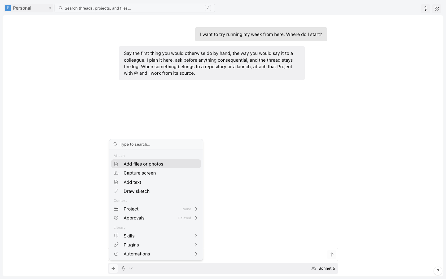 Thread composer with the supported file picker open